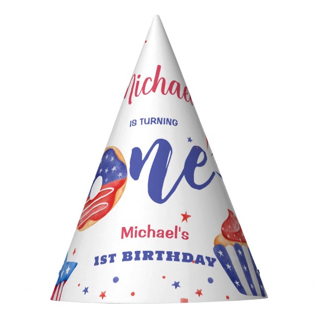 Patriotischer 4. Juli 1. Geburtstag Partyhütchen (Vorderseite)