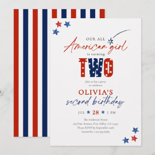Patriotischer 4. Juli All American Girl 2. Geburts Einladung