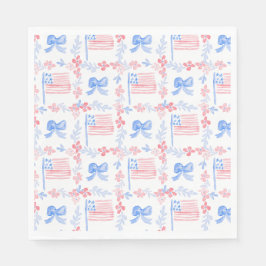 Patriotischer 4. Juli Aquarellflaggen & Bows Serviette