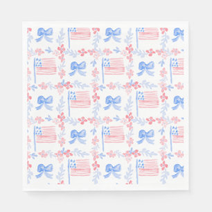 Patriotischer 4. Juli Aquarellflaggen & Bows Serviette