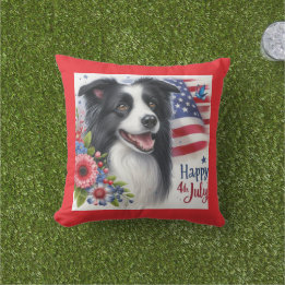 Patriotischer 4. Juli Border Collie Throw Kissen