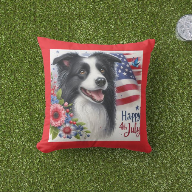 Patriotischer 4. Juli Border Collie Throw Kissen (Golfball-Marker)