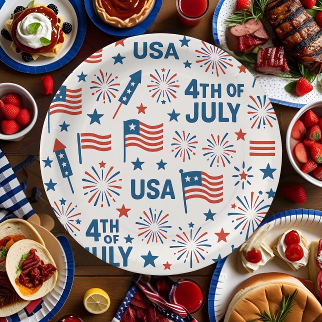 Patriotischer 4. Juli 🇺 🇸 | Feuerwerke, Sterne u Pappteller (Von Creator hochgeladen)