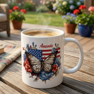 Patriotischer 4. Juli Schmetterling Kaffeetasse