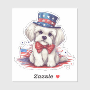 Patriotischer 4. Juli Weißer Süßer Hund-43568 Aufkleber