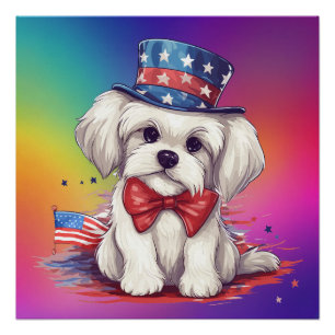 Patriotischer 4. Juli Weißer Süßer Hund-43568 Poster