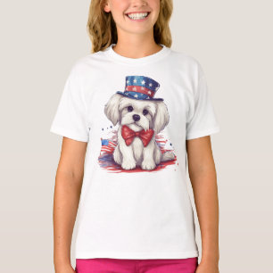 Patriotischer 4. Juli Weißer Süßer Hund-43568 T-Shirt