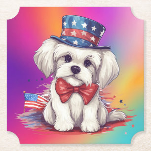 Patriotischer 4. Juli Weißer Süßer Hund-43568 Untersetzer