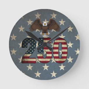 Patriotischer Adler 250 USA Semiquincentennial Runde Wanduhr