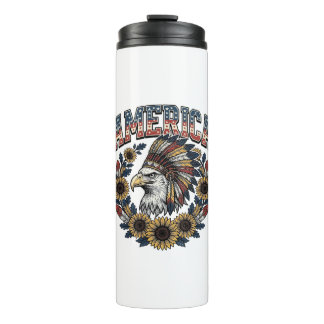 Patriotischer Adler Amerika Sonnenblume Vintage Thermosbecher