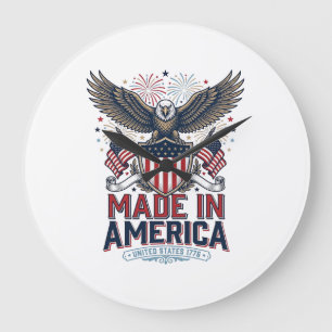 Patriotischer Adler Made in America 4. Juli-Shirt_ Große Wanduhr