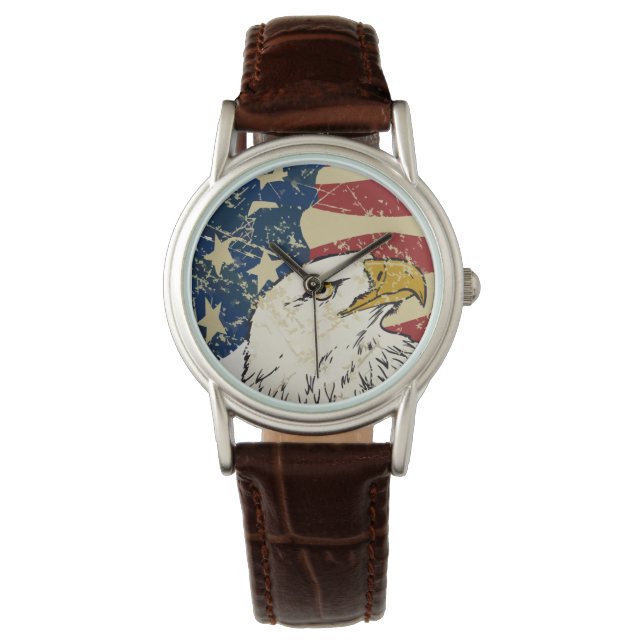 Patriotischer Adler und Flagge Armbanduhr (Vorderseite)