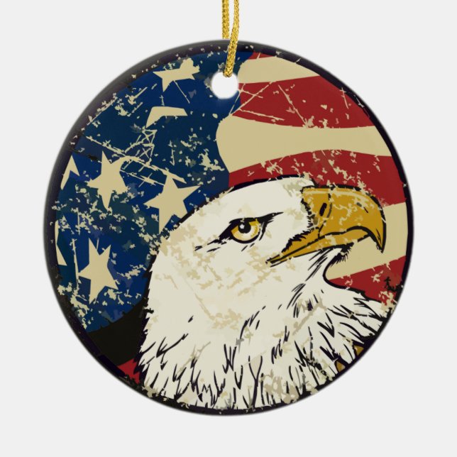 Patriotischer Adler und Flagge Keramik Ornament (Vorne)