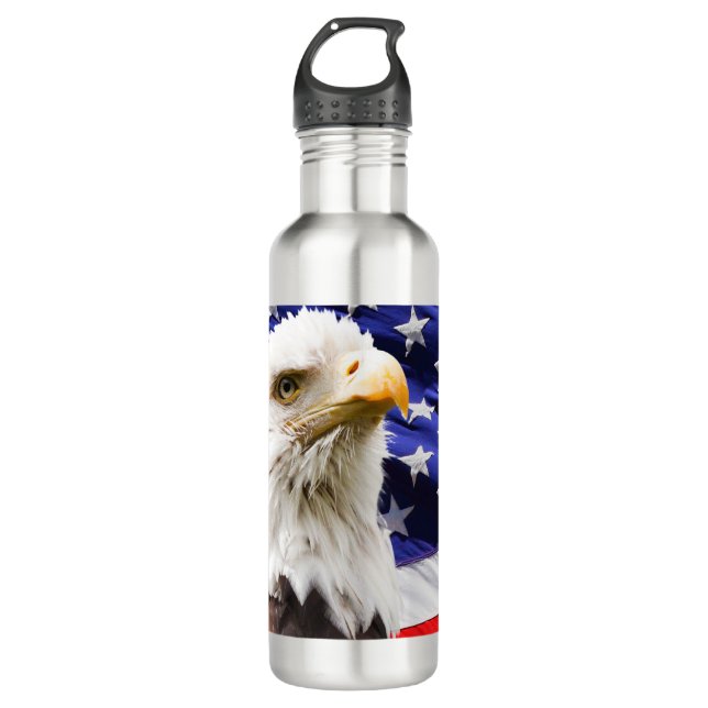 Patriotischer Amerikaner Eagle und Flagge Edelstahlflasche (Vorderseite)