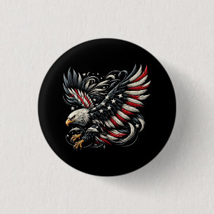 Patriotischer Amerikaner mit Adler und USA-Flagge Button