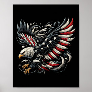 Patriotischer Amerikaner mit Adler und USA-Flagge Poster