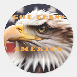 Patriotischer amerikanischer Adler, Gott segne Ame Runder Aufkleber