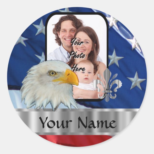 Patriotischer Amerikanischer Adler Runder Aufkleber (Vorderseite)