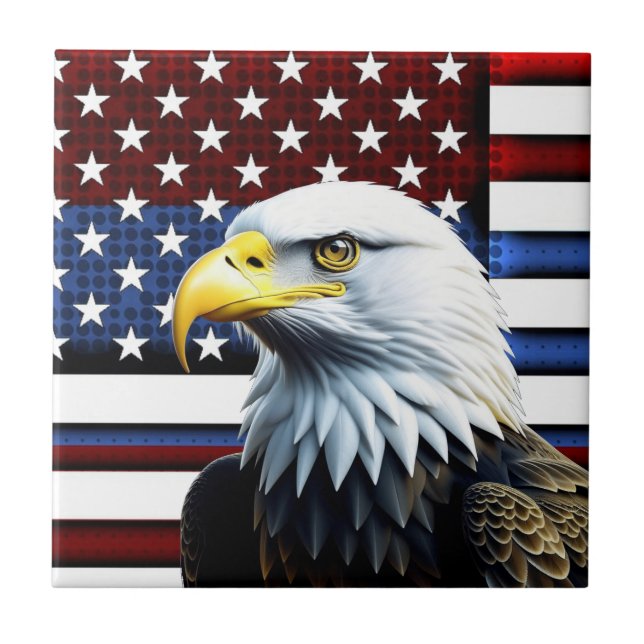 Patriotischer amerikanischer Adler und US-Flagge Fliese (Vorderseite)