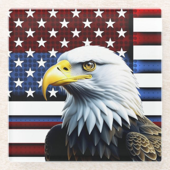 Patriotischer amerikanischer Adler und US-Flagge Glasuntersetzer (Vorderseite)