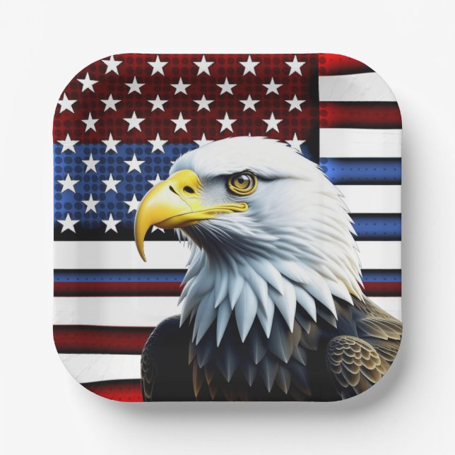 Patriotischer amerikanischer Adler und US-Flagge Pappteller (Vorderseite)