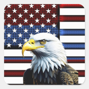 Patriotischer amerikanischer Adler und US-Flagge Quadratischer Aufkleber