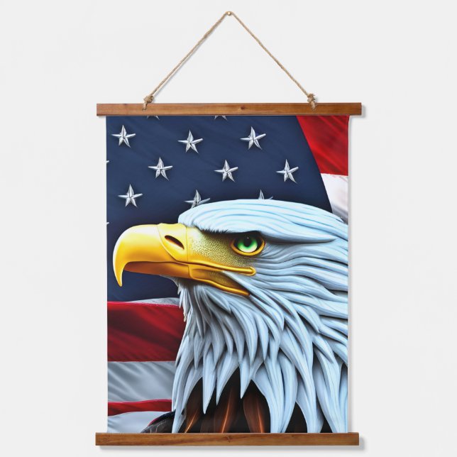 Patriotischer Amerikanischer Adler Wandteppich Mit Holzrahmen (Vorderseite)