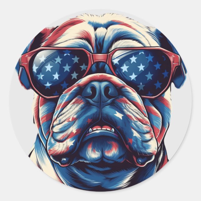 Patriotischer Amerikanischer Bulldogge Runder Aufkleber (Vorderseite)