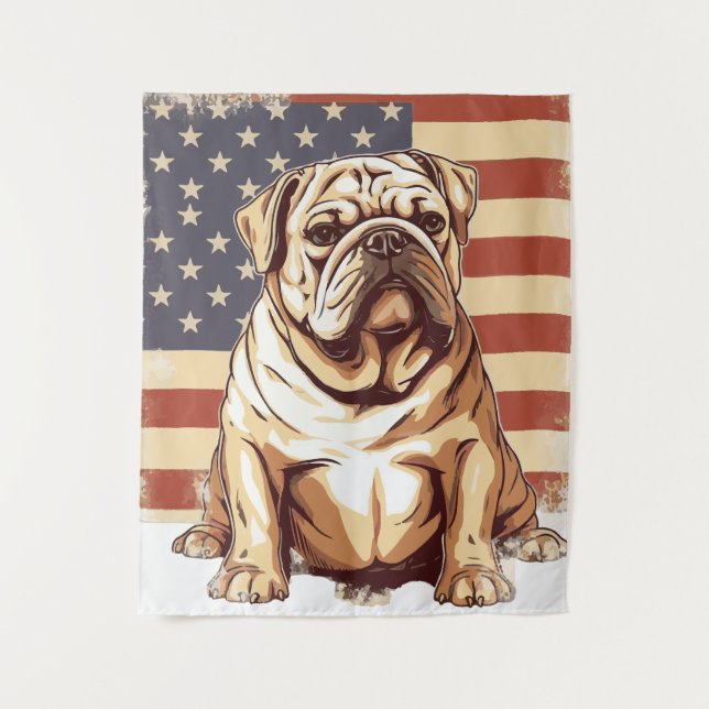 Patriotischer Amerikanischer Bulldogge Wandteppich (Vorderseite)