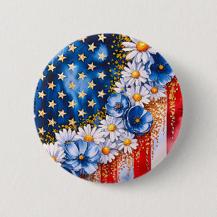 Patriotischer Amerikanischer Flagge Blumen Glitter Button