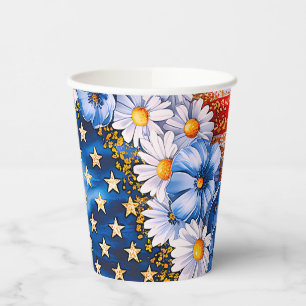Patriotischer amerikanischer Flagge Blumen Glitter Pappbecher
