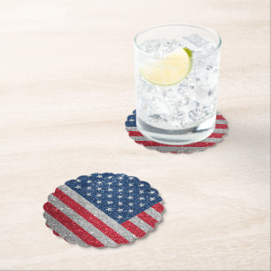 Patriotischer amerikanischer Flaggen-Glitter Untersetzer