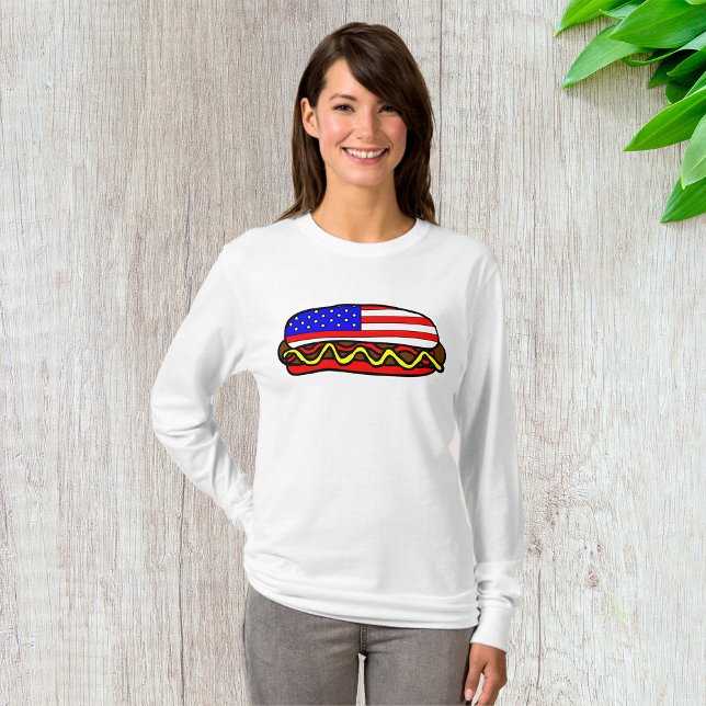 Patriotischer amerikanischer FlaggenHot Dog T-Shirt (Von Creator hochgeladen)