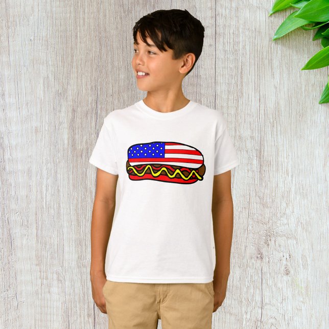 Patriotischer amerikanischer FlaggenHot Dog T-Shirt (Von Creator hochgeladen)