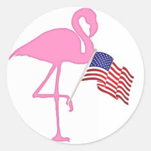 Patriotischer amerikanischer Flamingo mit Flagge Runder Aufkleber