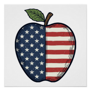 Patriotischer Apfel Vintage Gravur Vektor Design_1 Poster