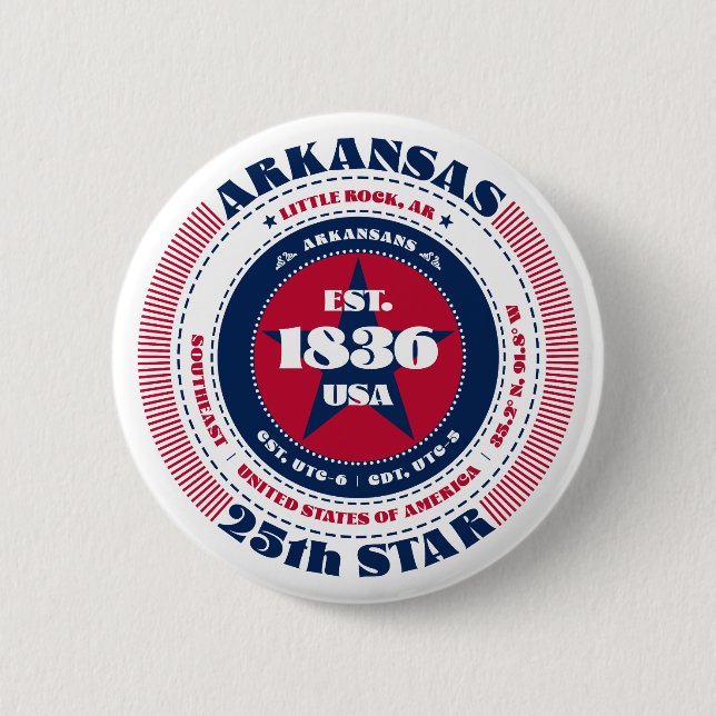 Patriotischer Arkansas-Kreis mit Staat-Details Button (Vorderseite)