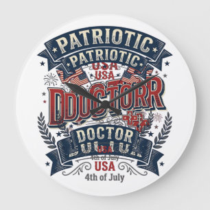 Patriotischer Arzt 4. Juli Vintage-Shirt-Design_ Große Wanduhr