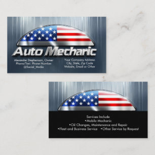 Patriotischer Automechaniker Metall Amerikanische  Visitenkarte