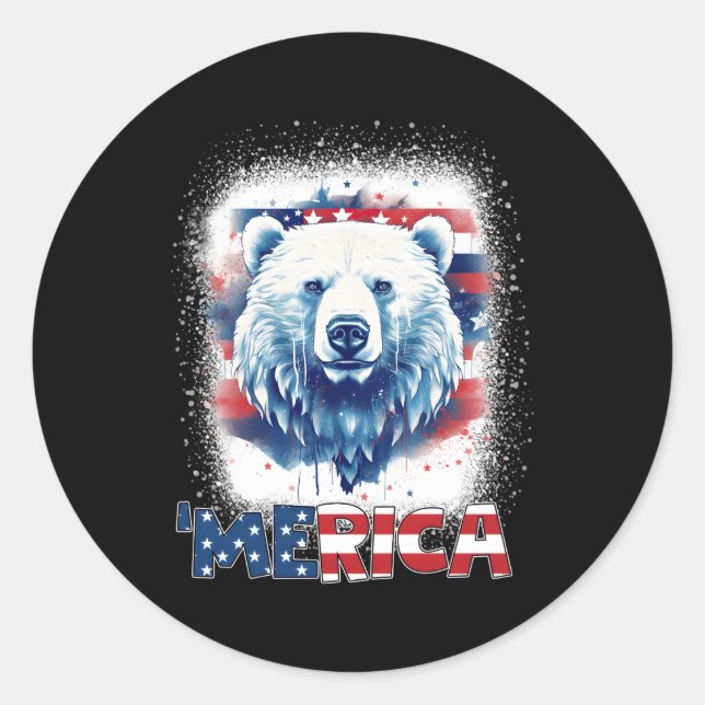 Patriotischer Bär Merica 4. Juli US-Flaggenbär Runder Aufkleber (Vorderseite)