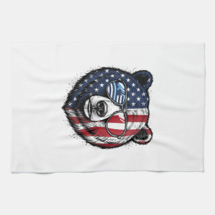 Patriotischer Bär Sonnenbrille Vintage Vektor Shir Geschirrtuch