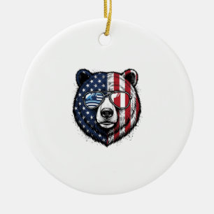 Patriotischer Bär Sonnenbrille Vintage Vektor Shir Keramik Ornament