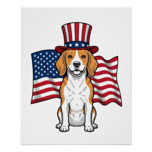 Patriotischer Beagle-Hund-Flagge Vintage-Stich-Des Poster