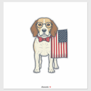Patriotischer Beagle mit Flagge Vintage-Vektor-Art Aufkleber