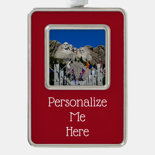 Patriotischer Berg Rushmore Maßgeschneidertes Foto Rahmen-Ornament Silber (Vorderseite)