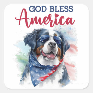 Patriotischer Berner Sennenhund Quadratischer Aufkleber