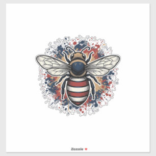 Patriotischer Bienen-Vintage-Stich-Vektordesign_1 Aufkleber