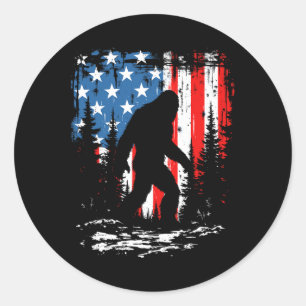Patriotischer Bigfoot Sasquatch 4. Juli USA Amerik Runder Aufkleber