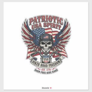 Patriotischer Biker-Totenkopf-Biker-Straßenfreihei Aufkleber