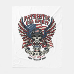 Patriotischer Biker-Totenkopf-Biker-Straßenfreihei Fleecedecke